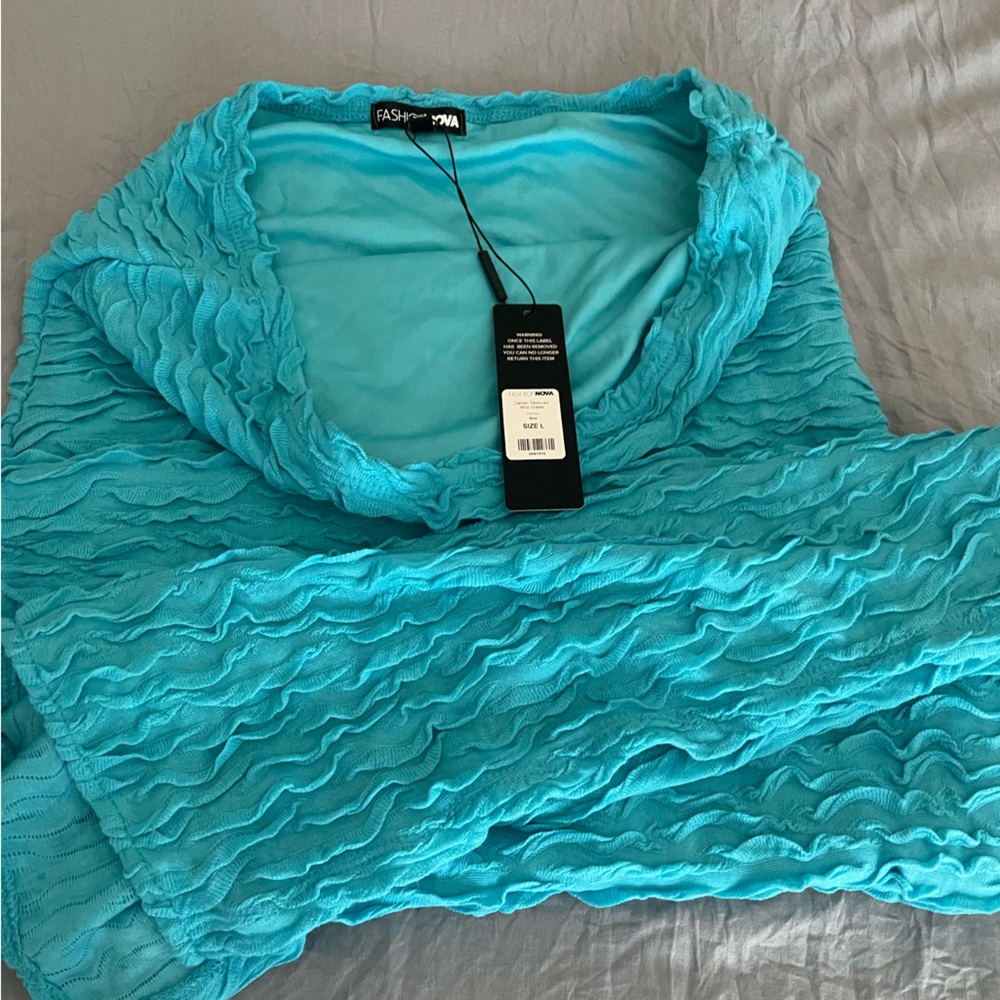 Blue Textured Midi Fashion Nova Dress - Picture 4 of 5